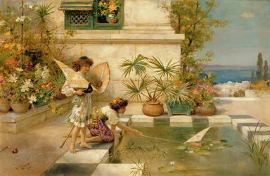 Enfants jouant avec des bateaux, 1900